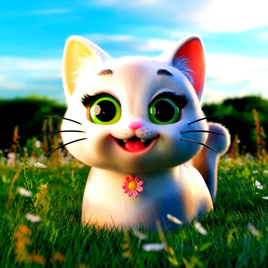 Adorable One-Eyed Kitty in a Lush Flower Field