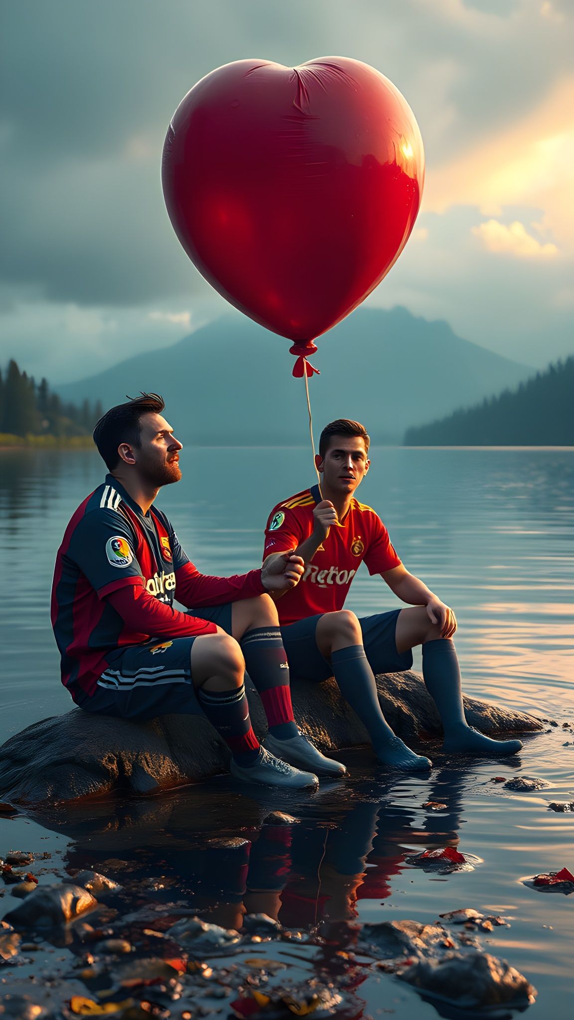 Messi and Ronaldo: Lakeside Rivalry in Detailed Matte Painti...
