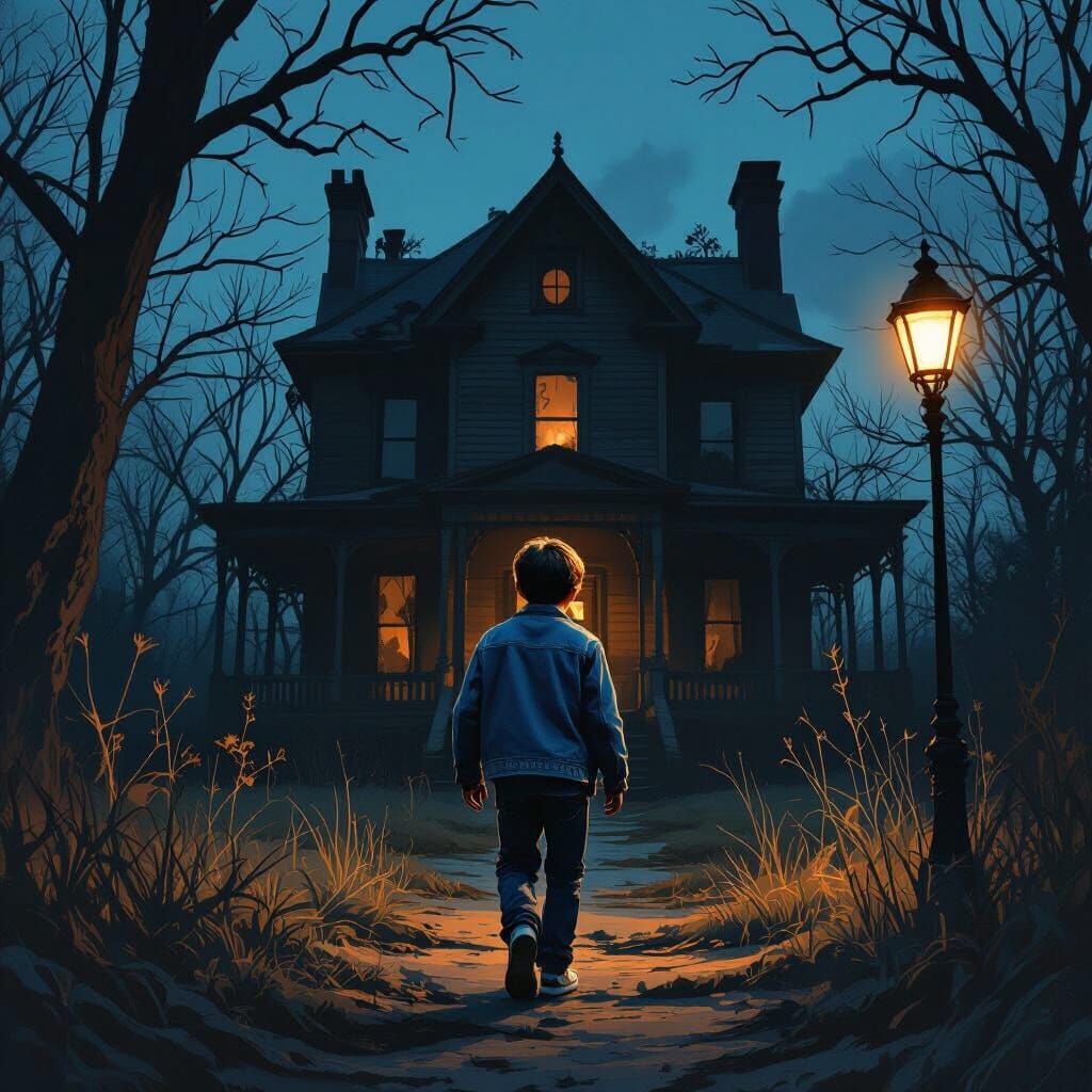 Boy Enters Spooky Mansion in Cinematic Style