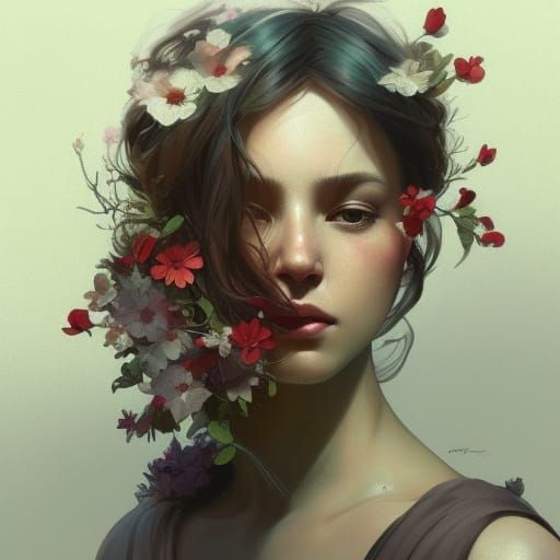 Floral Portrait in Hyperdetailed Art Nouveau Style