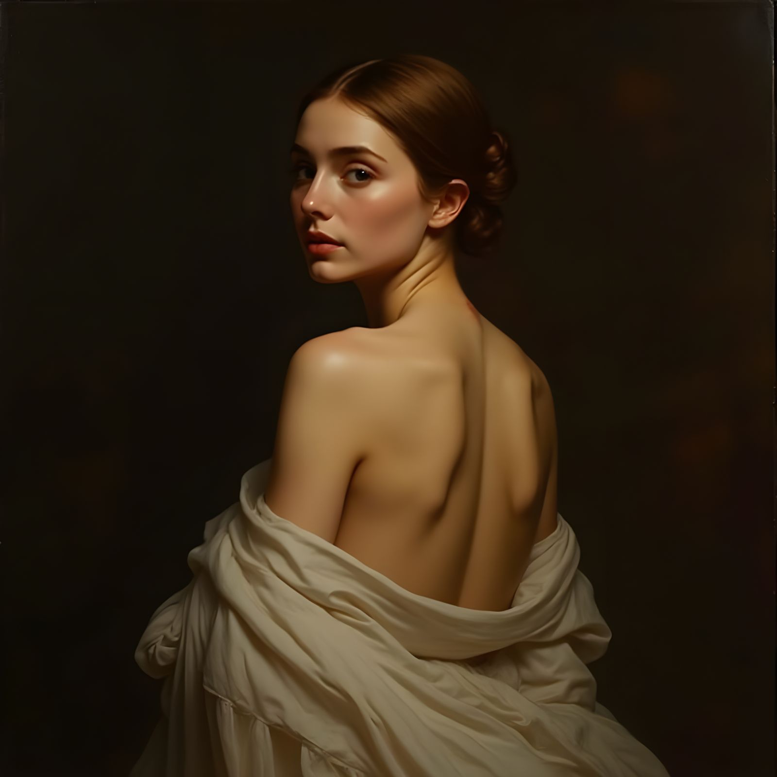 Classical Oil Portrait of a Woman in Candlelight