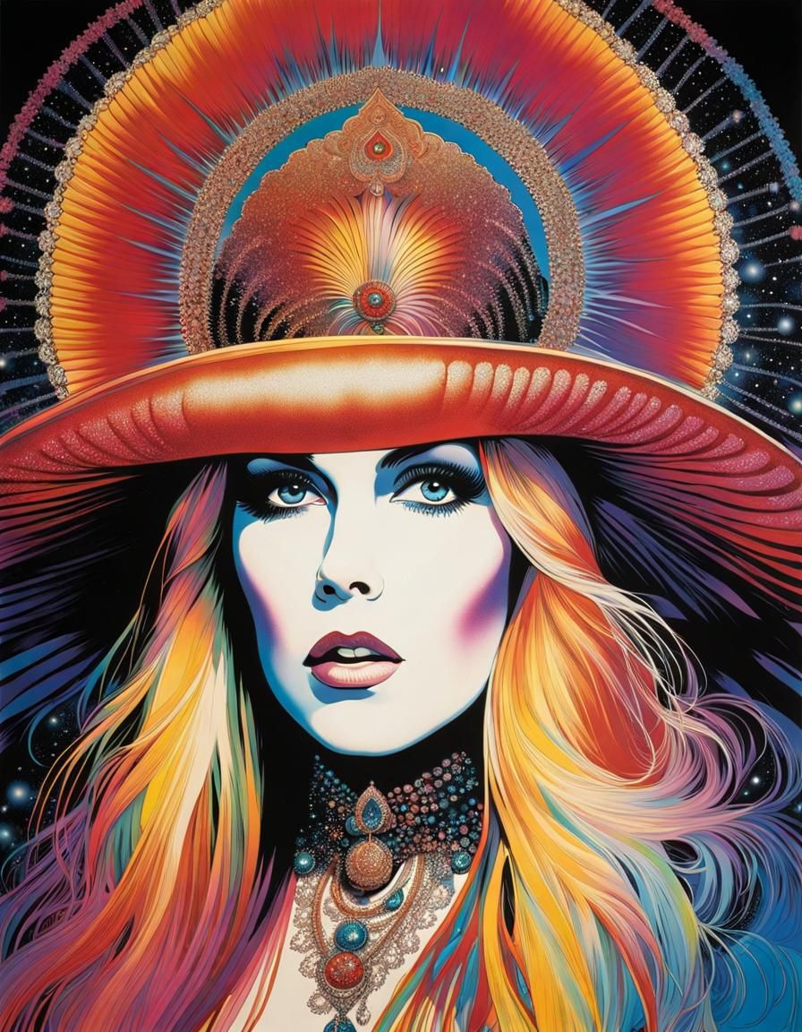 Psychedelic Stevie Nicks Portrait in Silk Screen Style