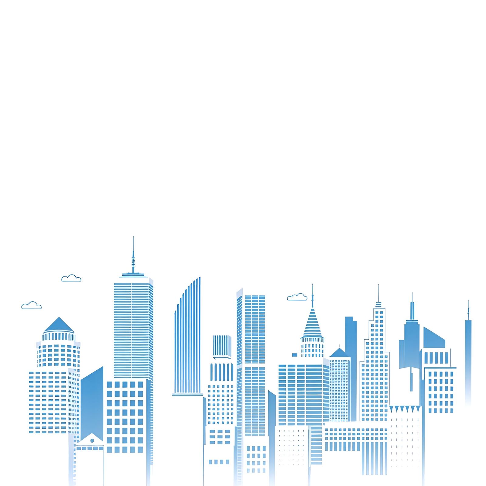 Geometric Cityscape in Bold Blue and Green