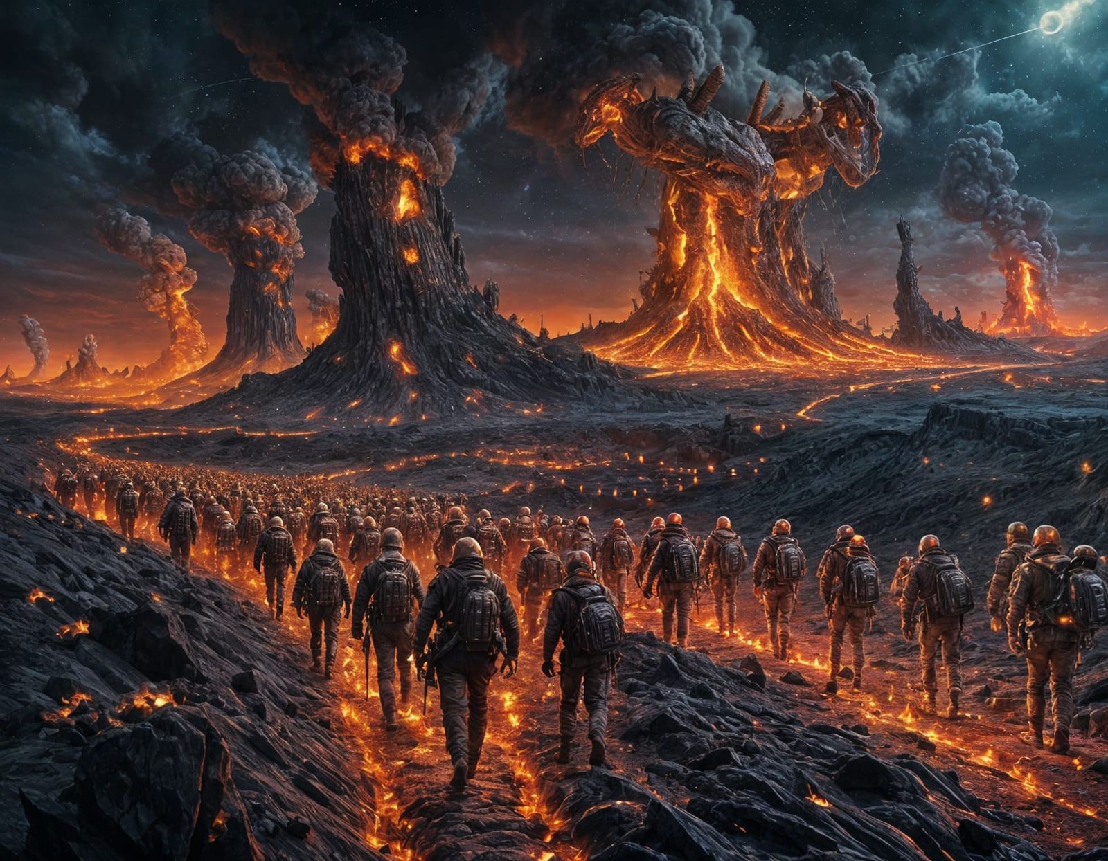 Hellish Landscape Under Watchful Stars: Hypermaximalist Art