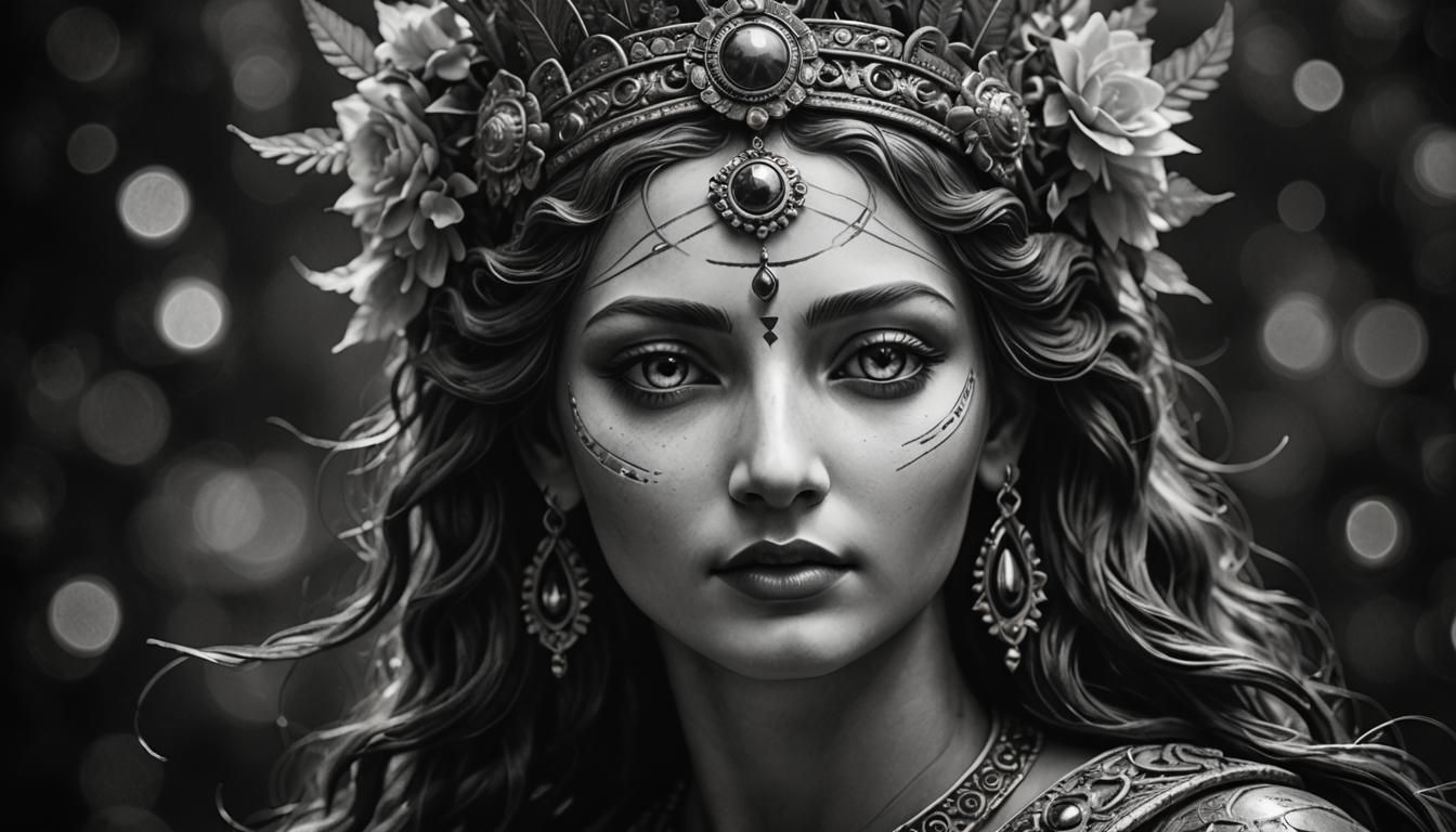 Detailed Pencil Drawing of Ancient Goddess of Love