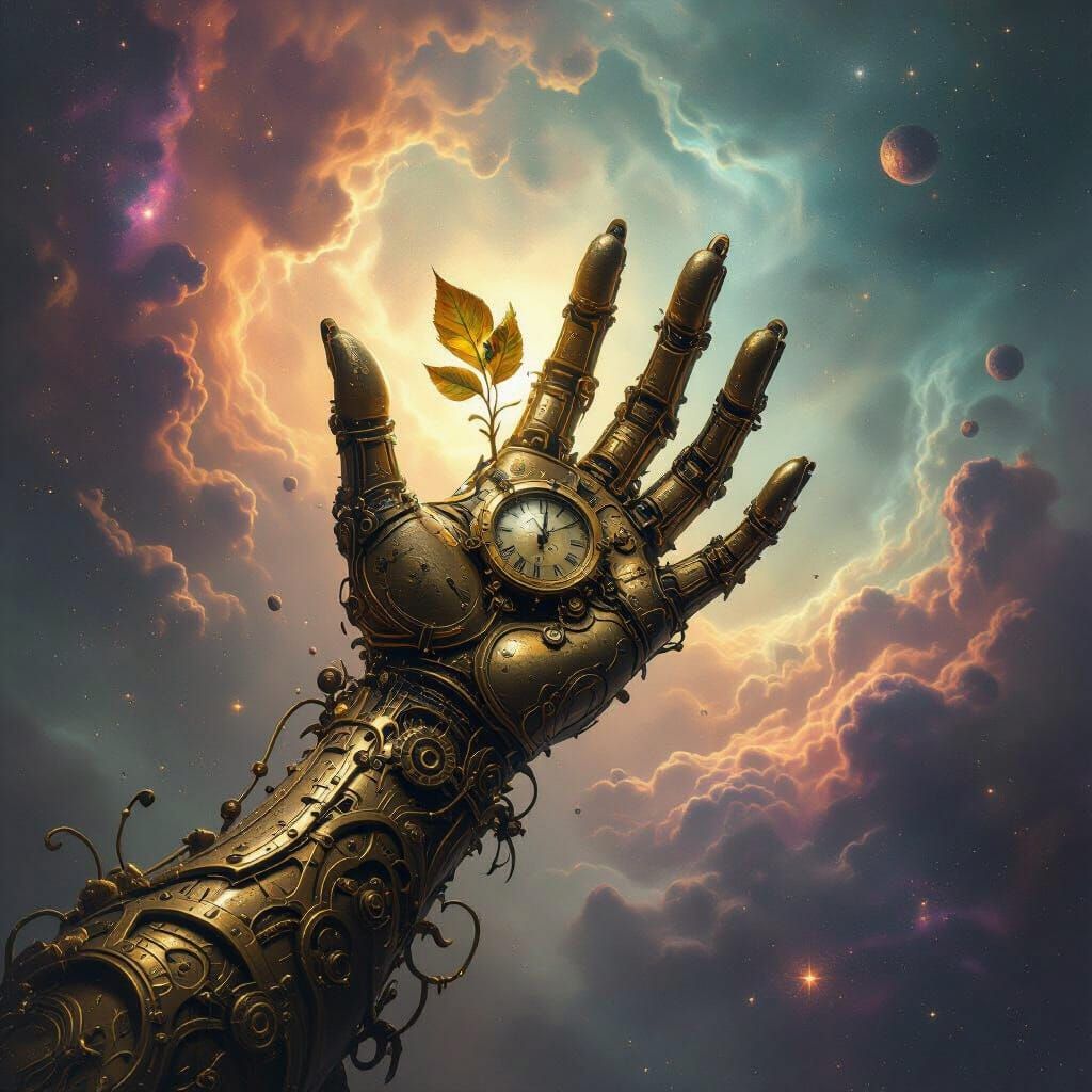 Steampunk Hand Erupts from Cosmic Nebula