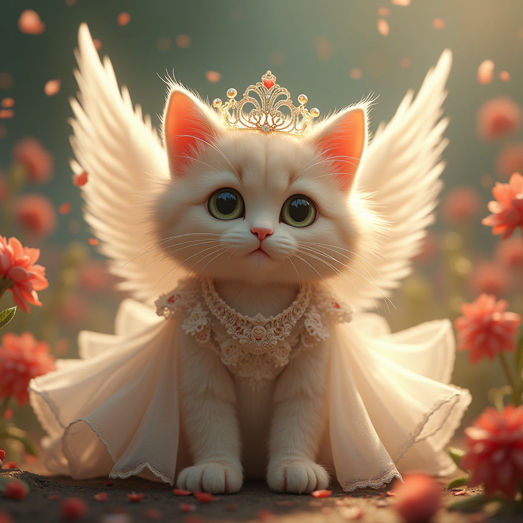 Cat in Wedding Dress with Angel Wings