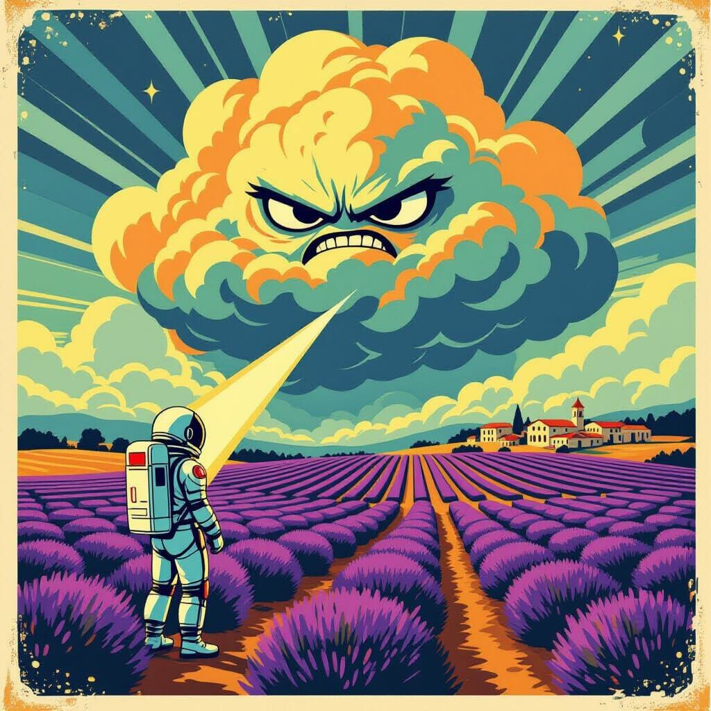 Vintage Poster Art: Astronaut vs. Armored Cloud