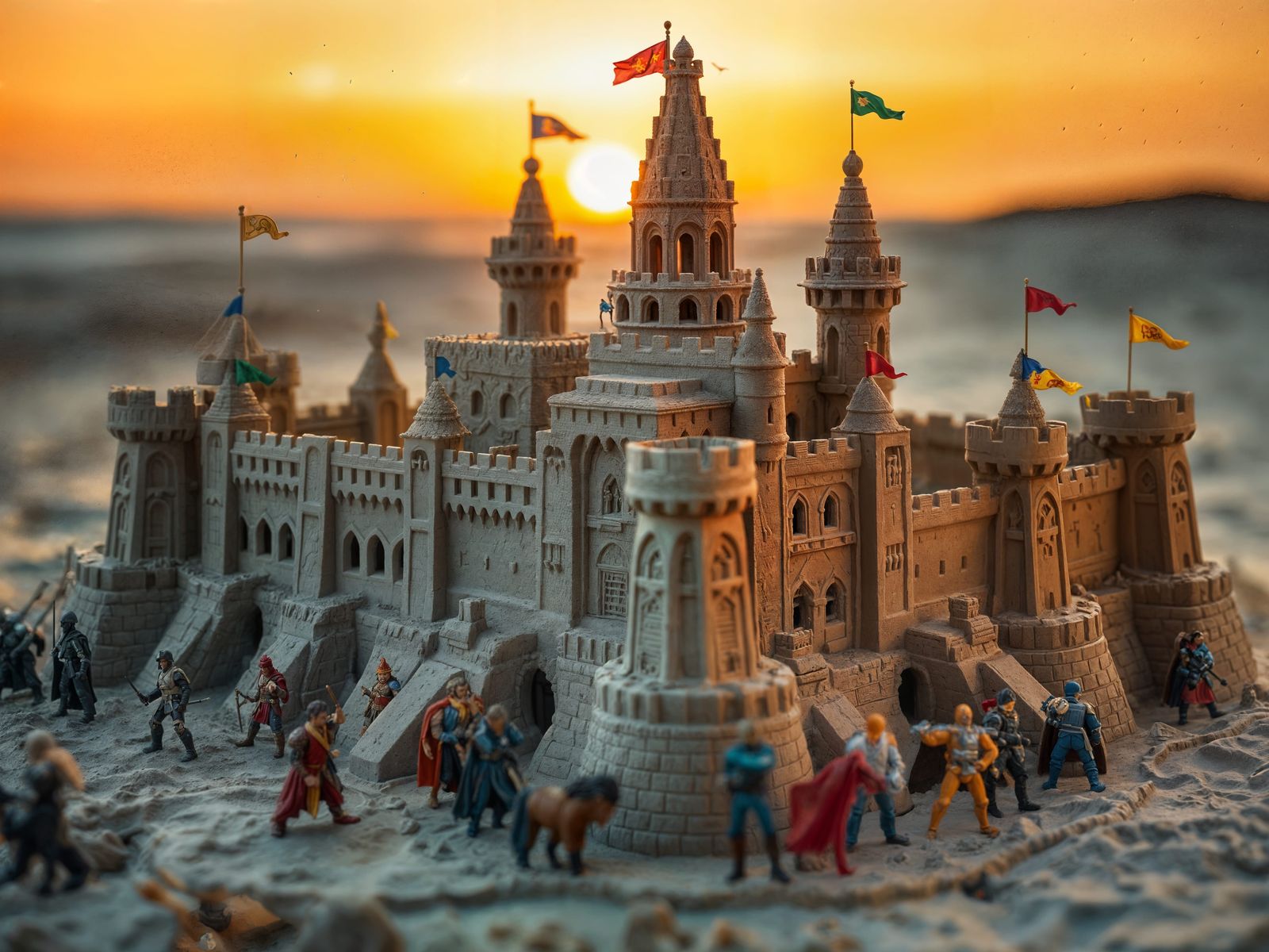 Macro Shot of an Intricate Sandcastle Kingdom