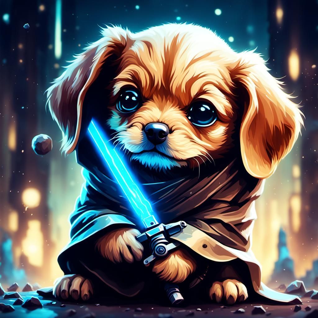 Adorable Jedi Puppy in Moody Digital Art