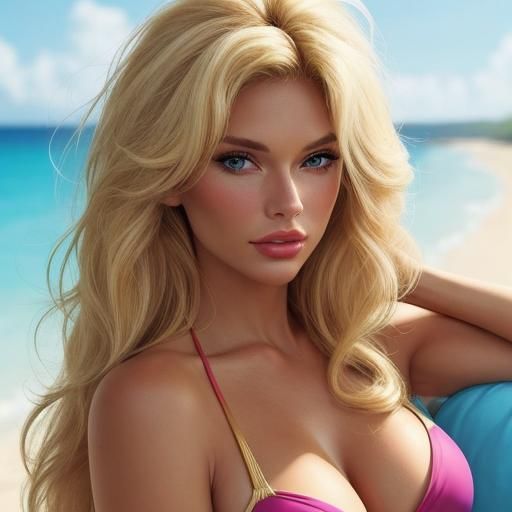 Glamorous Blonde in Bikini: 80s Fashion Photography