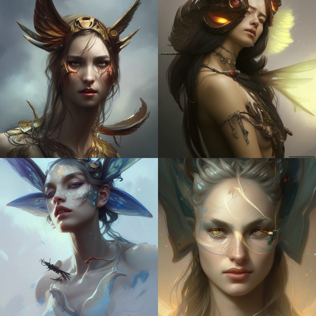 Feminine Insect Warrior Portrait in Hyperdetailed Concept Ar...