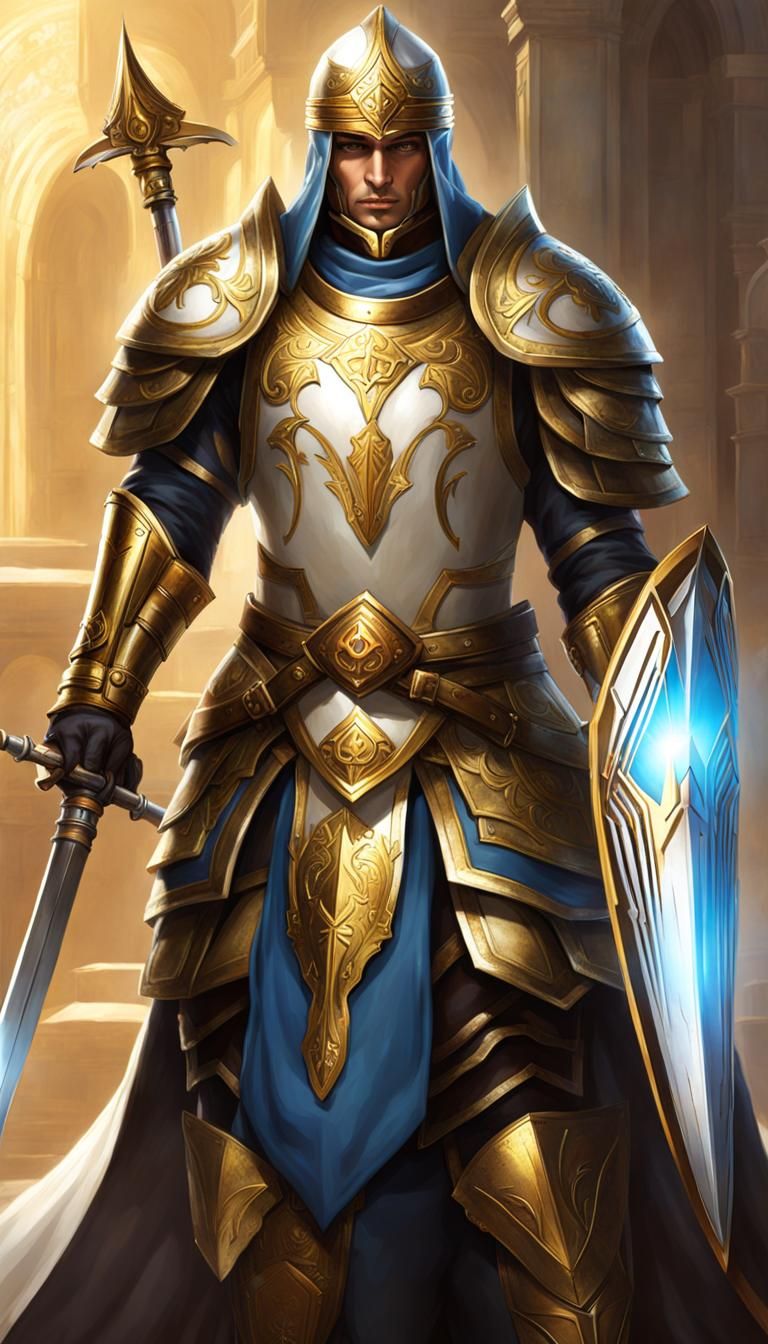 Noble Warrior in White and Gold Armor