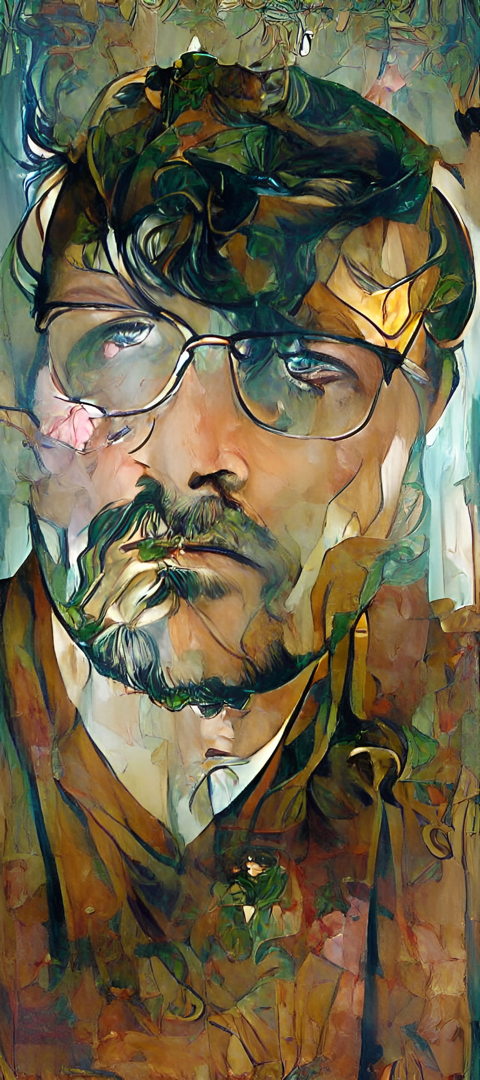 Alphonse Mucha Style Portrait of Man with Glasses