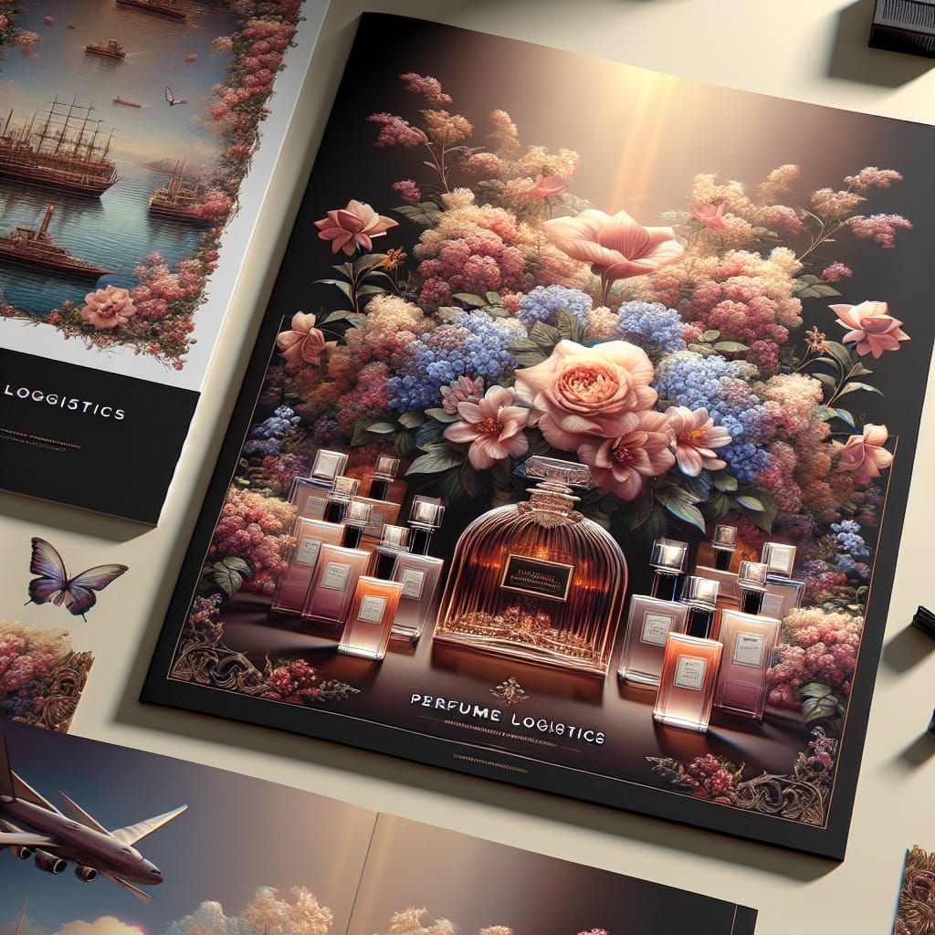 Perfume Logistics Brochure with Floral & Perfume Background