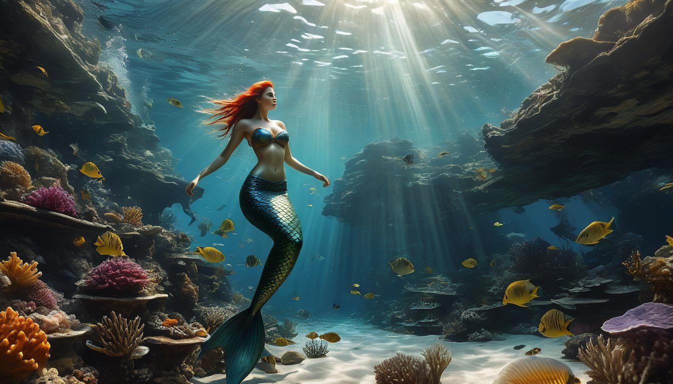 Photorealistic Mermaid Concept Art at Sunset