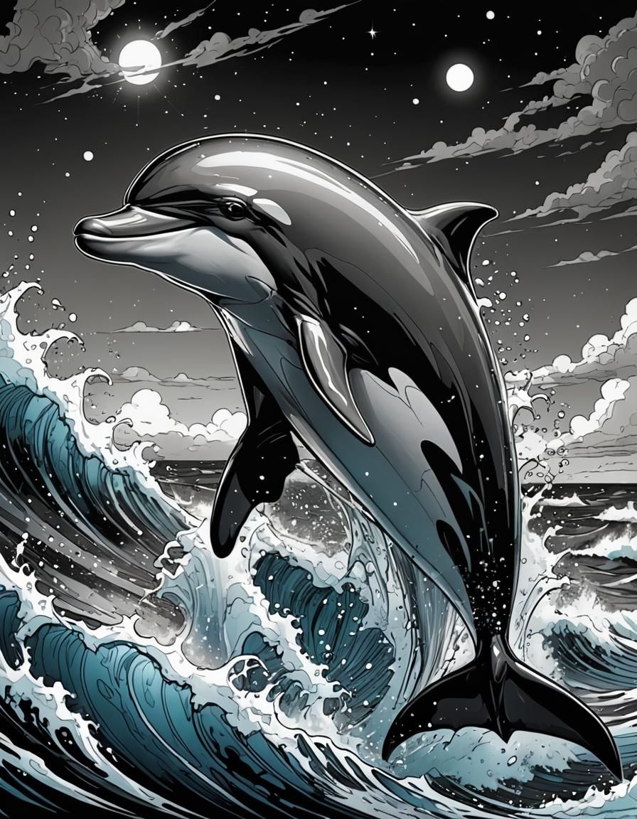 Easy Dolphin Coloring Page in Comic Book Art