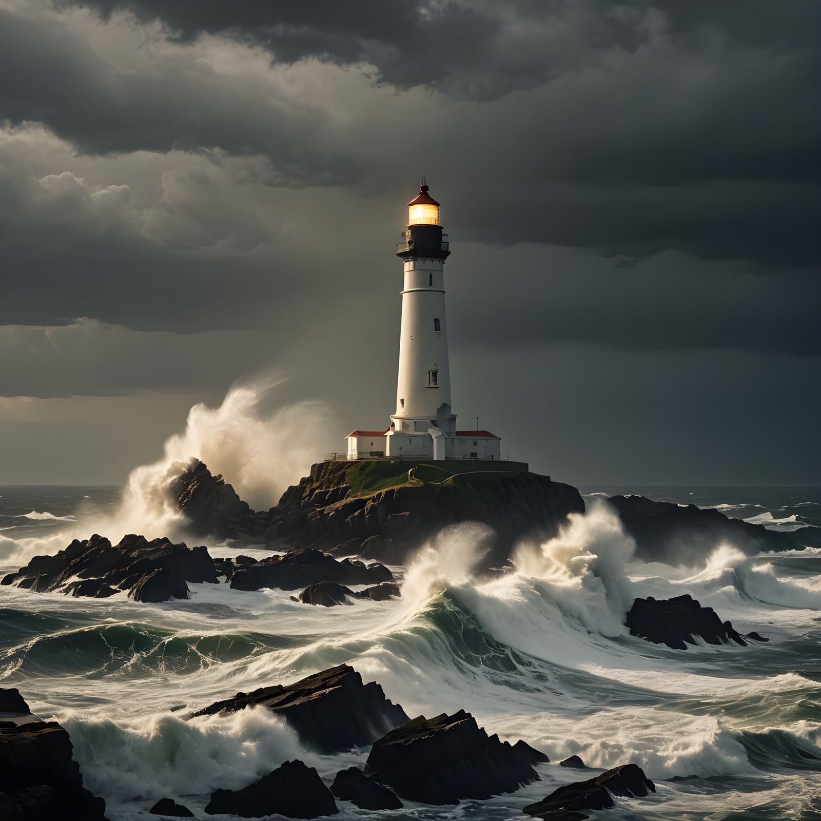 Lighthouse Guiding Ships on Stormy Night