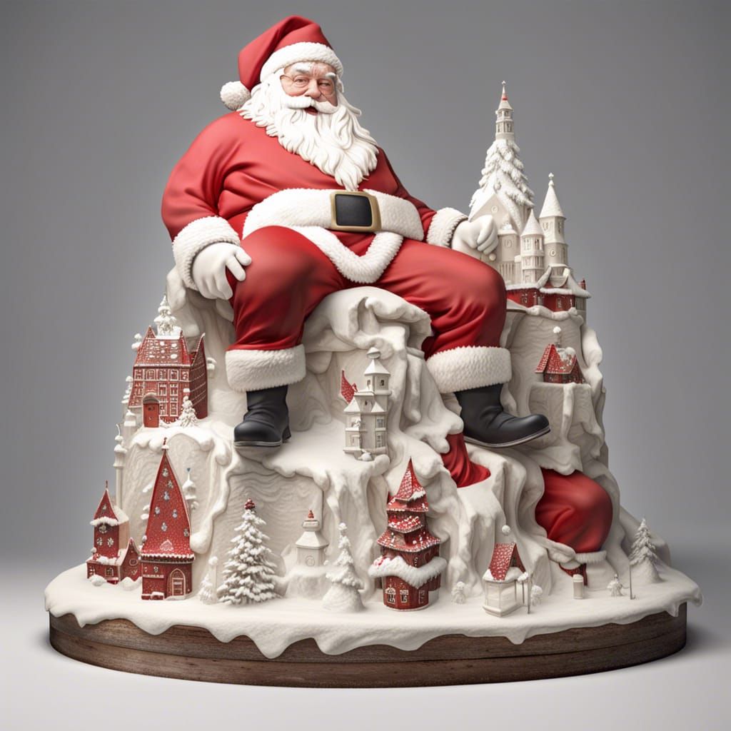 Detailed Matte Painting of Santa Claus Cake Sculpture