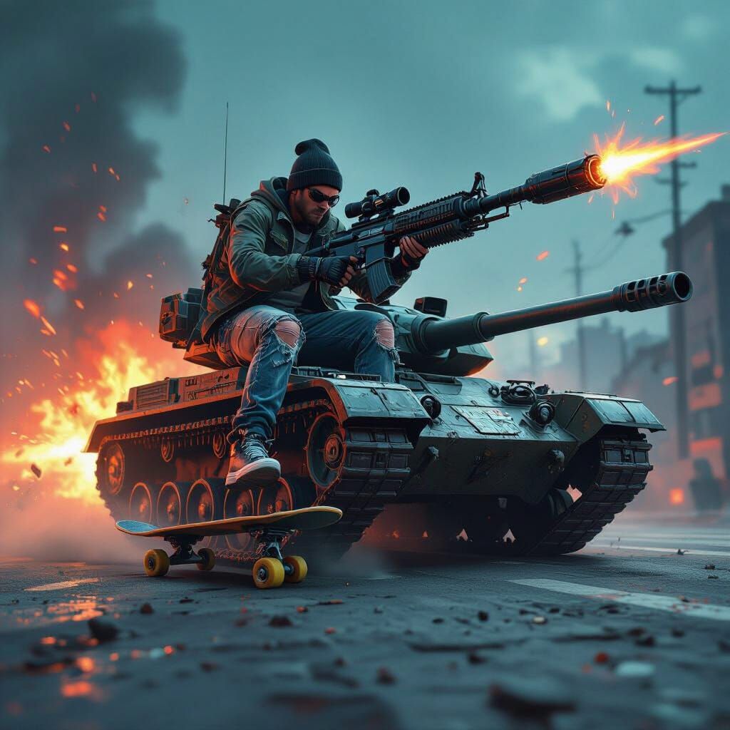 Cyberpunk Skater Tank Hybrid with Minigun