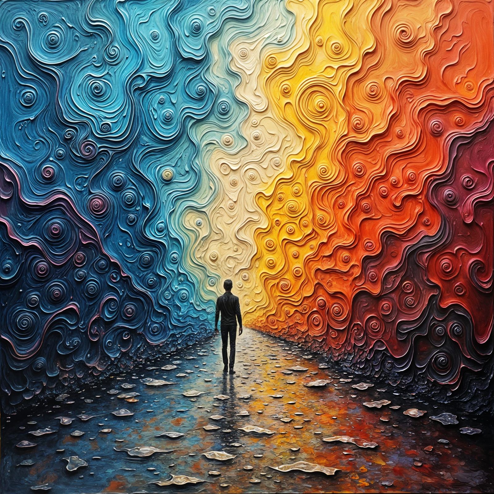 Create an abstract acrylic painting in the impasto, dripping...