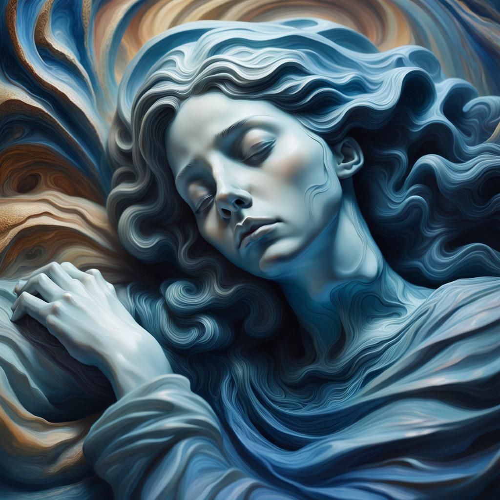 Dreamlike Sculpture in Surreal Setting, Detailed Oil Paintin...