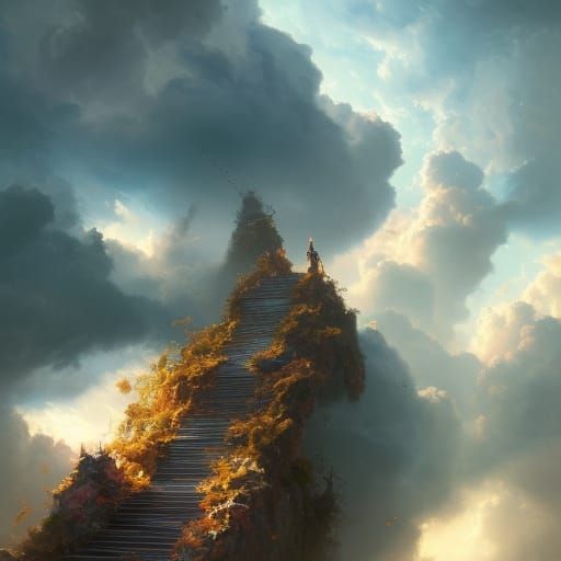 Epic Staircase to Heaven in Dark Fantasy Style