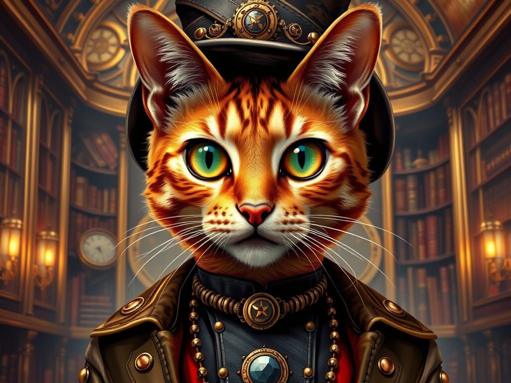 Steampunk African Golden Cat in Elegant Victorian Attire in ...