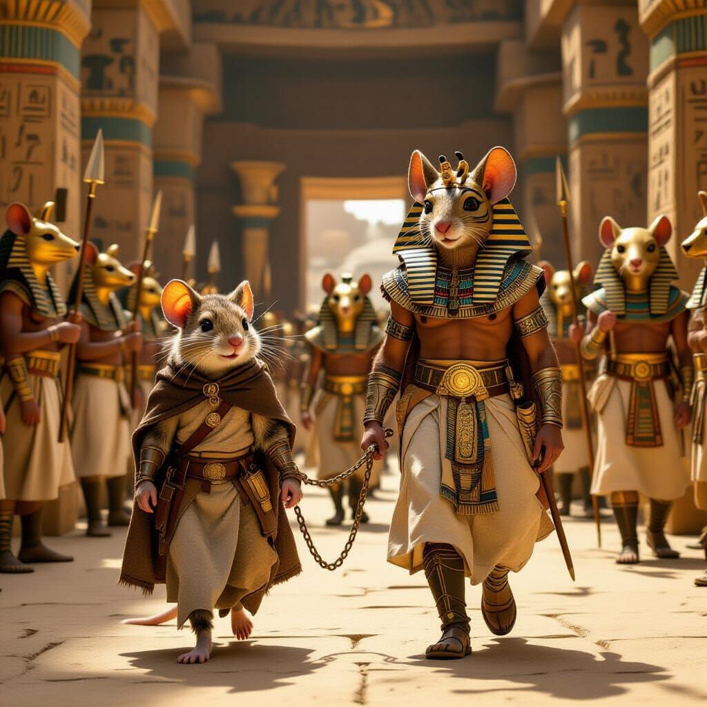Mouse Hero in Ancient Egypt Temple, Fantasy Adventure