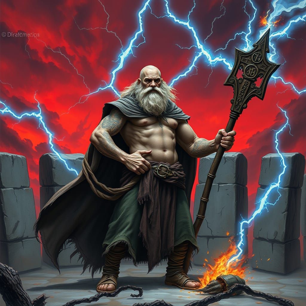 Wizard Summons Rune Storm in Fantasy Art Style