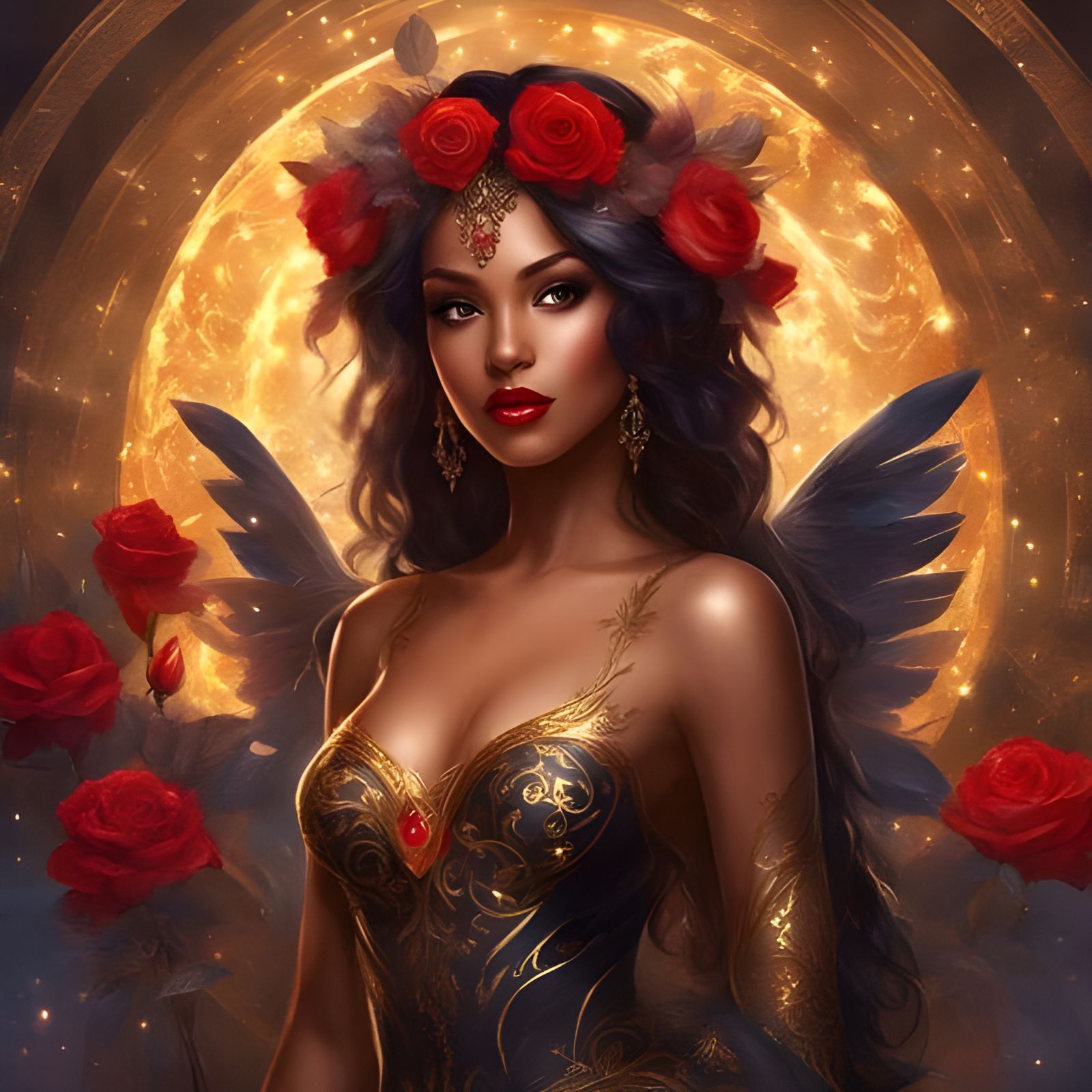 Dark Angel in Lingerie with Golden Details