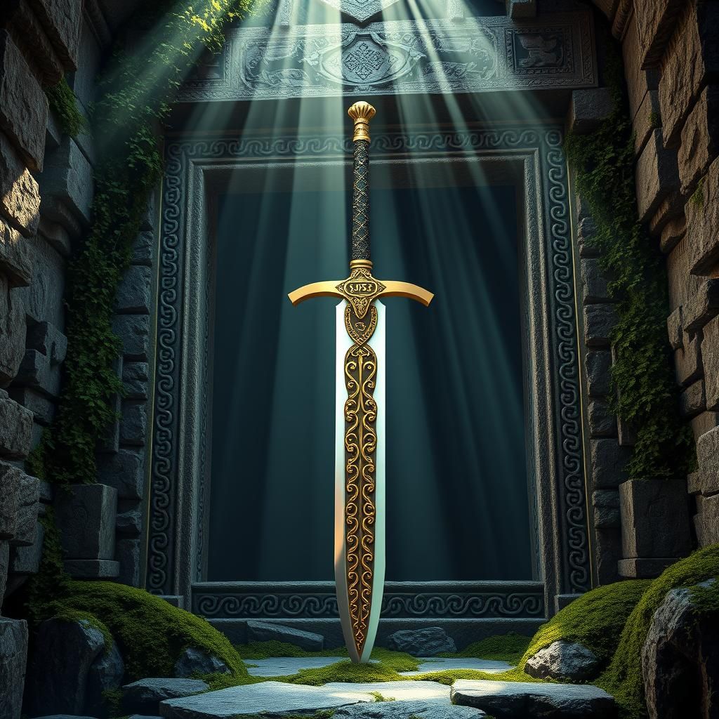 Sword in Stone Cube with Celtic Knots