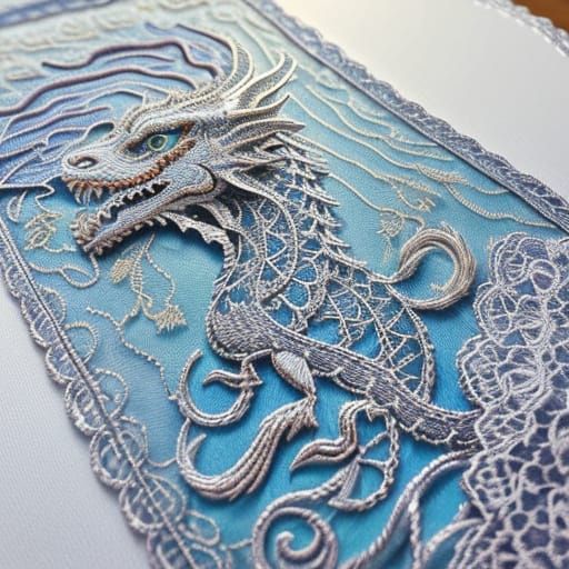 Freestanding Lace Dragon Head Embroidery Close-Up