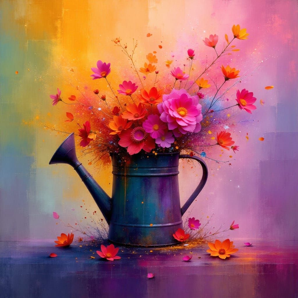 Surreal Oil Painting of Whirling Fractal Haze in Vibrant Col...