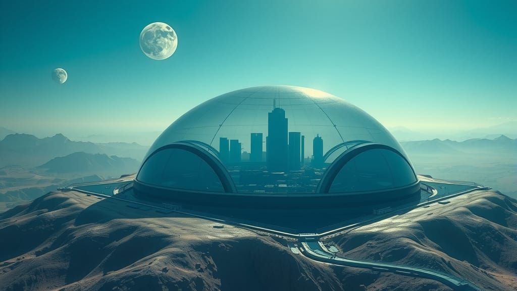 Crystal Dome City on Alien Planet in Cinematic Style