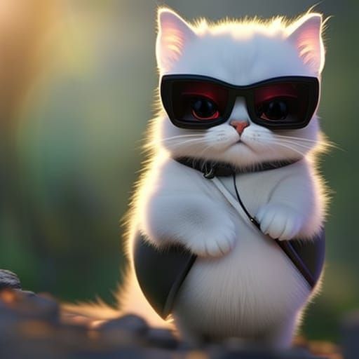 Chibi Kitten with Sunglasses in Forest, 3D Render