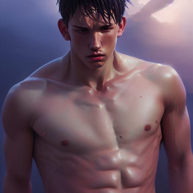 Muscular Swimmer Boy Portrait with Volumetric Lighting