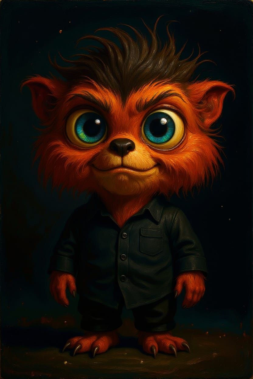 Whimsical Fuzzy Creature with Iridescent Eyes