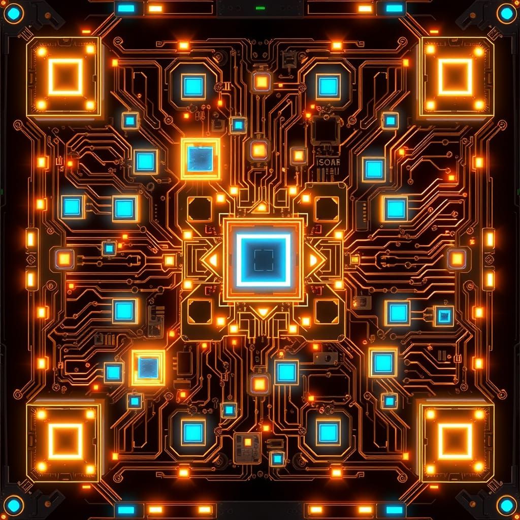 Ancient Futuristic Circuit Board Geometric Puzzle in Antique...