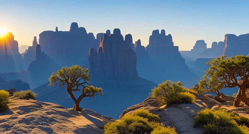 Majestic Temple in Dreamlike Canyon Landscape