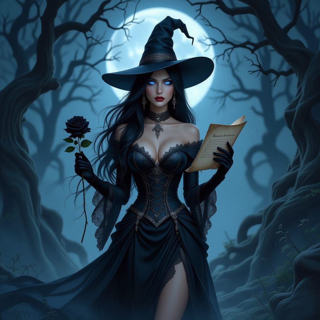 Mysterious Witch in Eerie Forest with Dark Secrets