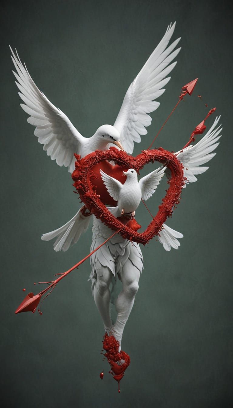 Cupid Shoots Dove with Heart Symbol
