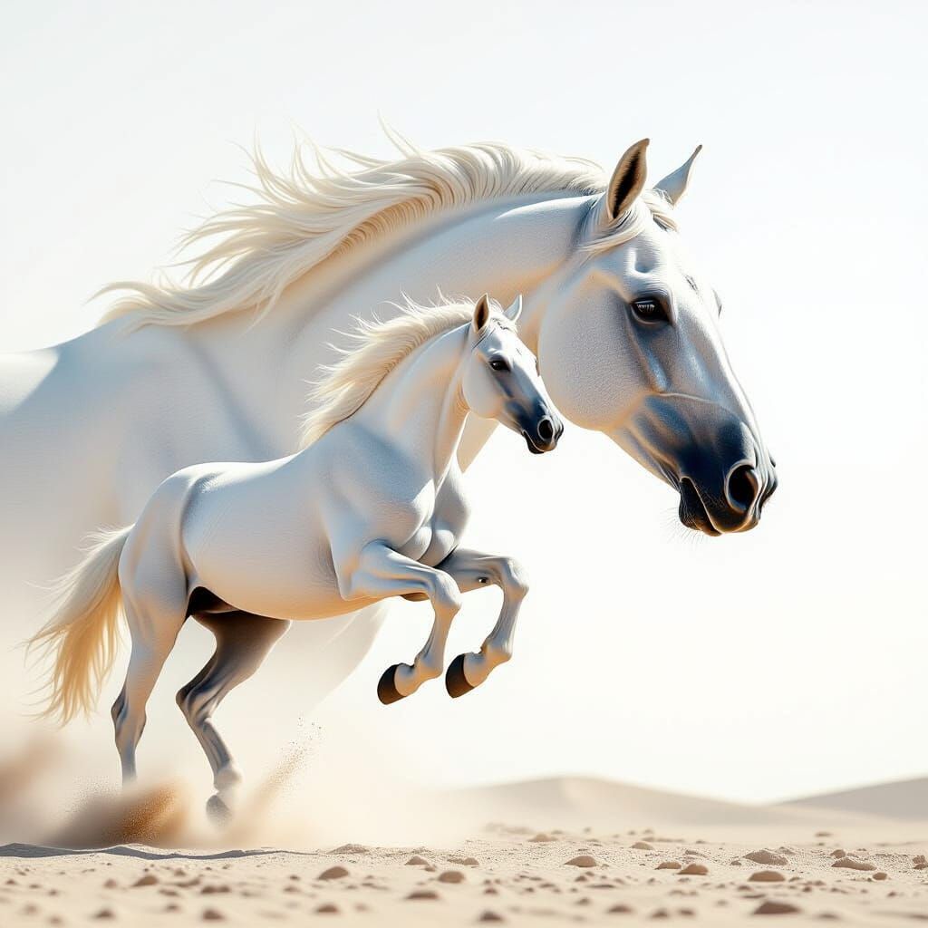Majestic White Arabian Horses in Hyperrealistic Style