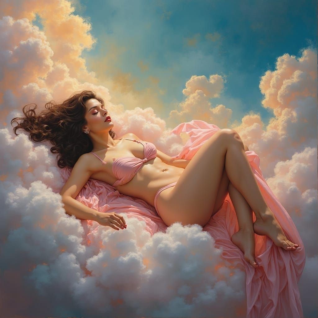 Sensual Silhouette Floating on Silk Cloud
