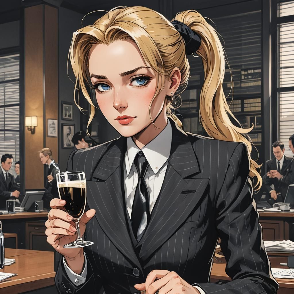 Gangster Woman in 1930s Suit, Anime Style