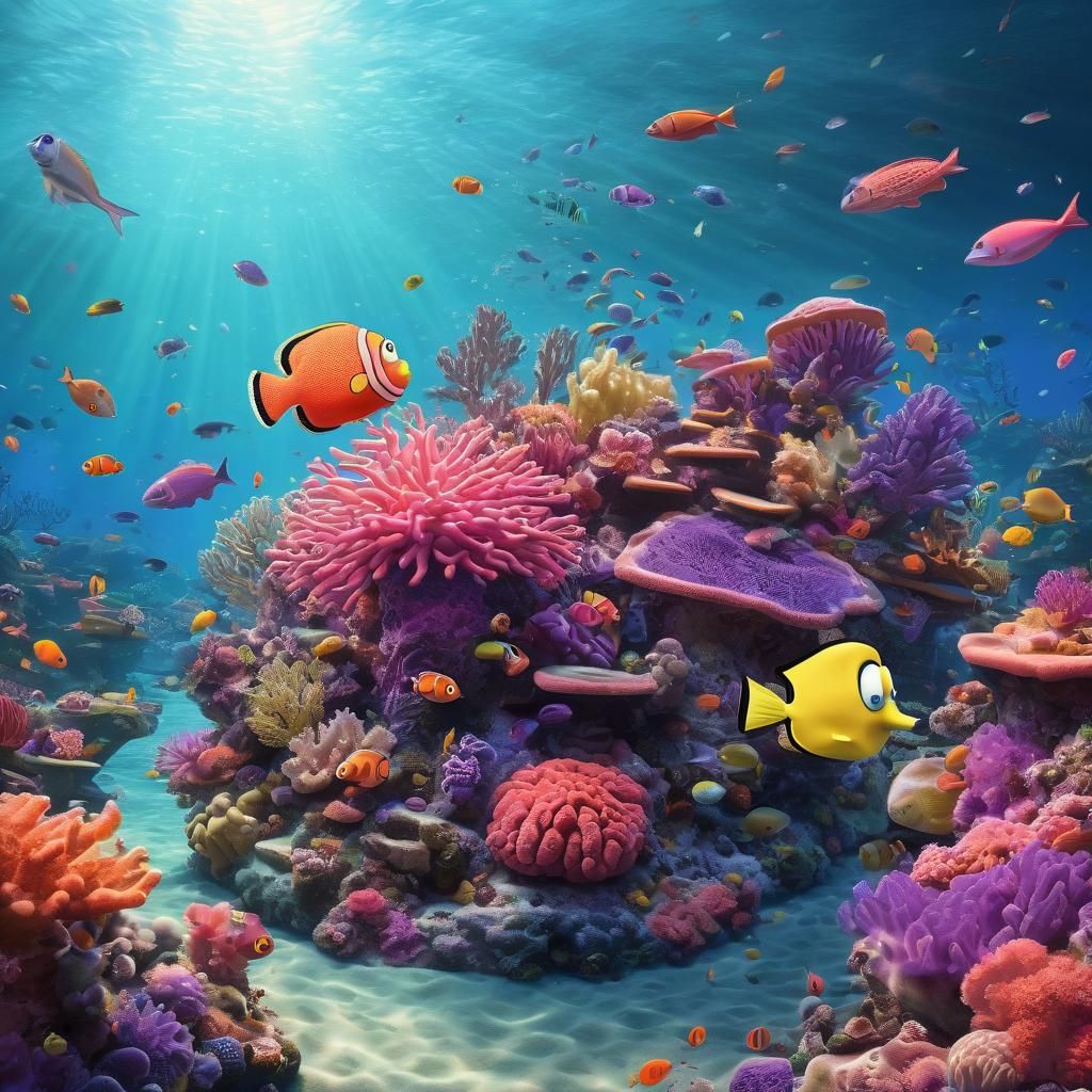 Underwater Coral Reef Scene in Pixar 3D Style