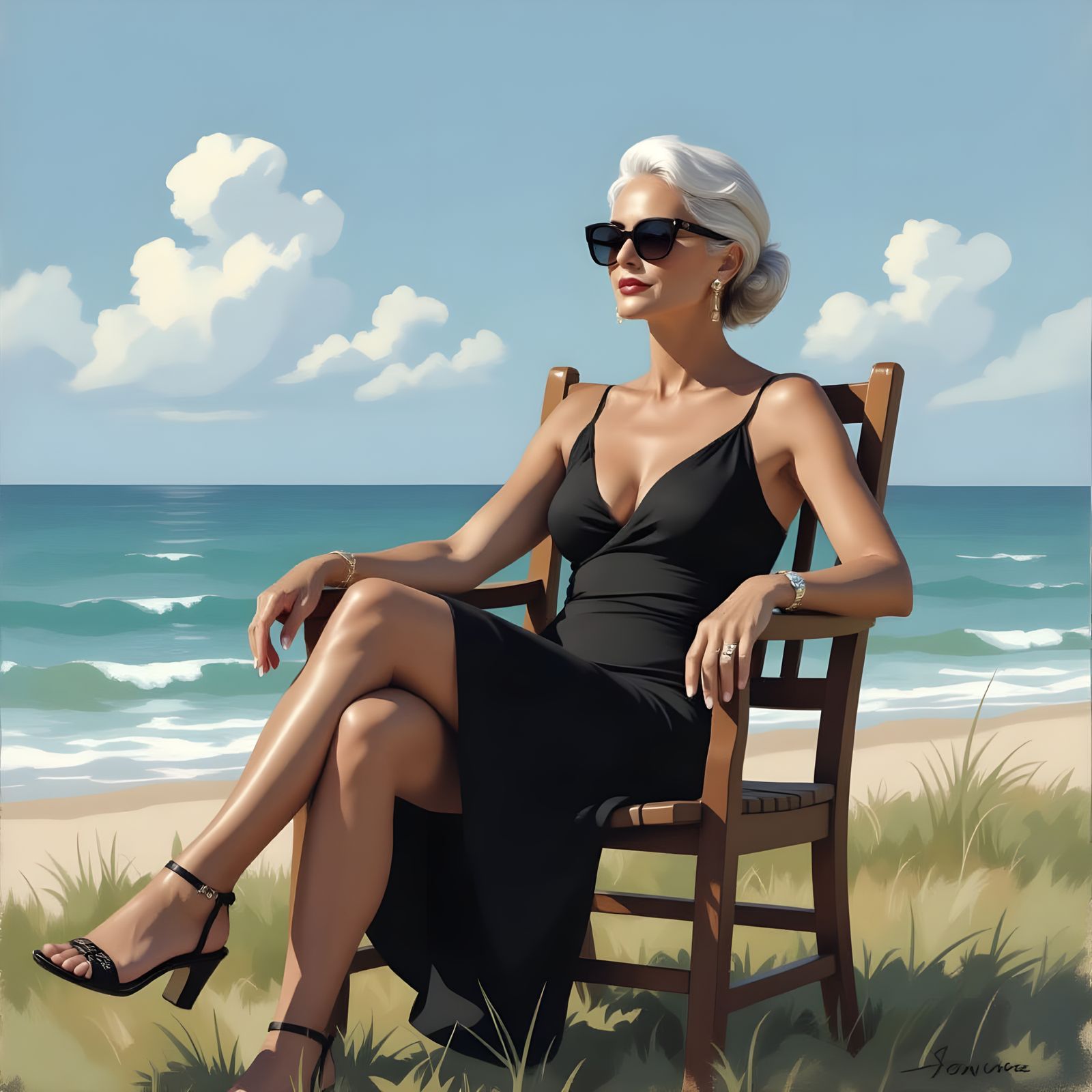Woman Relaxing by the Ocean in Summer Light