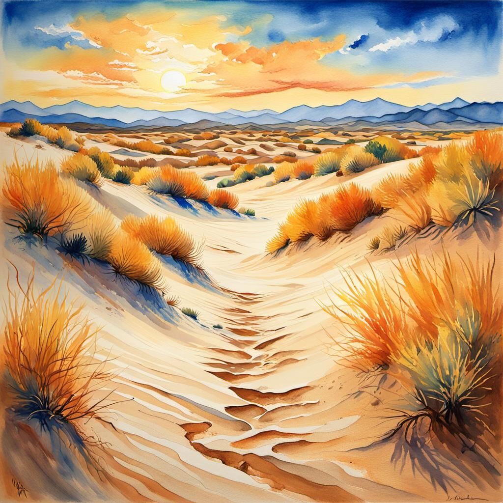 Desert Landscape in Impressionist Watercolour Style