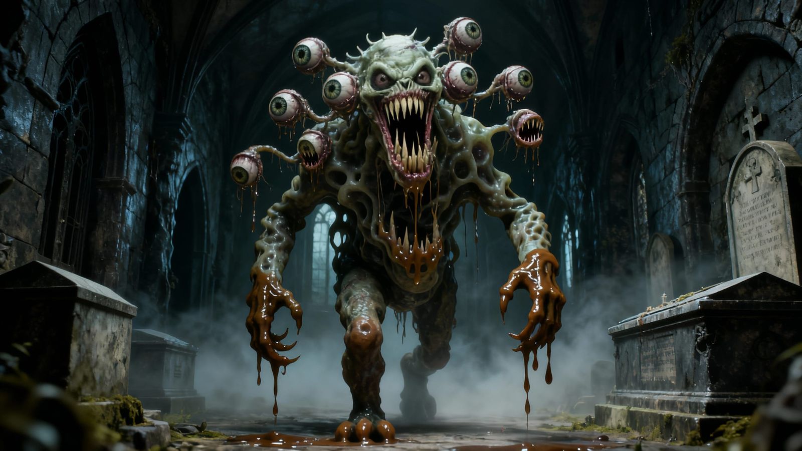 Horrible Multi-Eyed Creature Lurking in Crypt