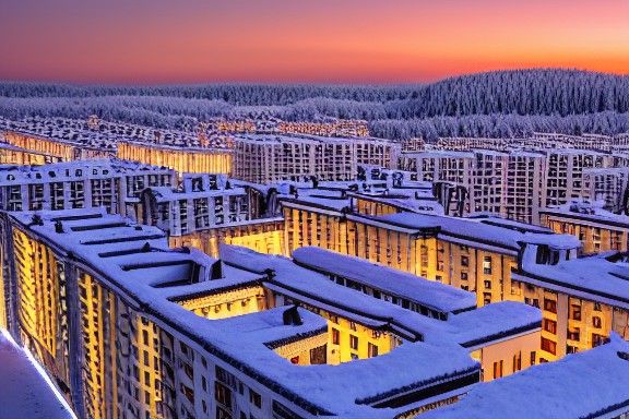 Winter Night Doomer Landscape of Apartment Building